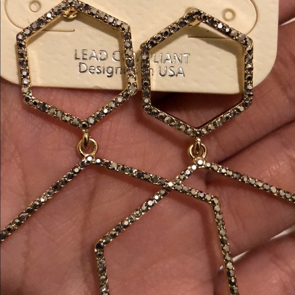 Hexagon Hoop Rhinestone Drop Earrings - Picture 4 of 8